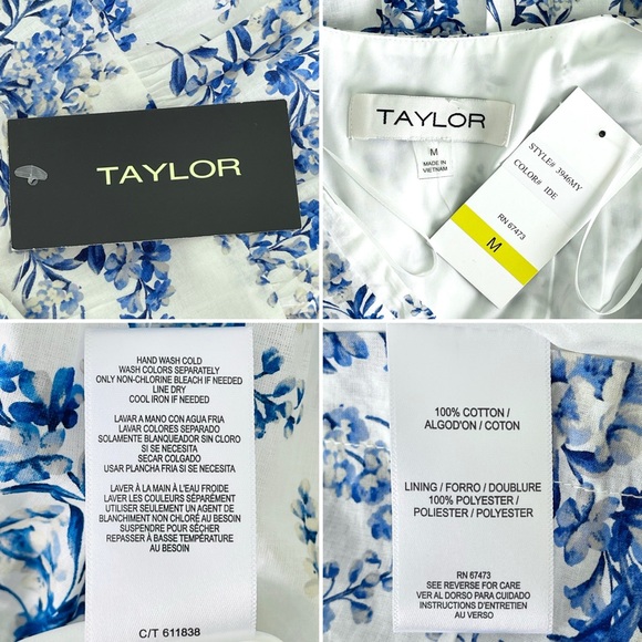 Taylor Tiered Dress 100% Cotton A-Line Side Pockets Fitted Waist V-Neck Lined - Picture 11 of 14